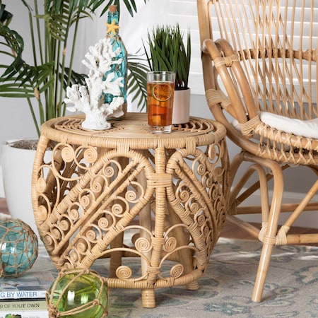 Baxton Studio Saranna Modern Bohemian Natural Brown Finished Rattan End Table 205-12681
